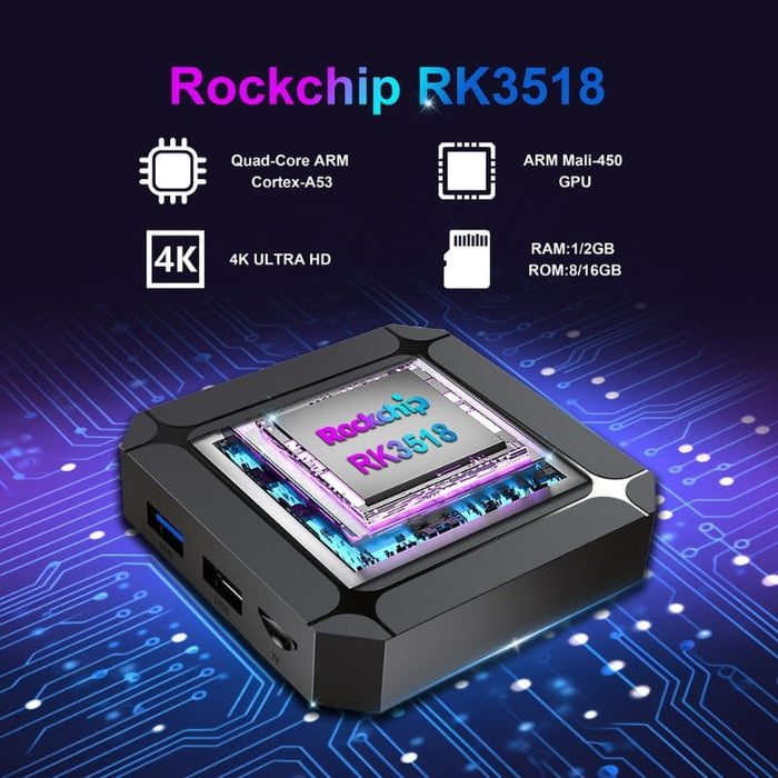 X96Q com o Android 14 nativo, o processador Rockchip RK3518 quad-core Cortex-A53 e WiFi 6 Dual Band se combinam para transformar qualquer TV num centro multimédia 4K.