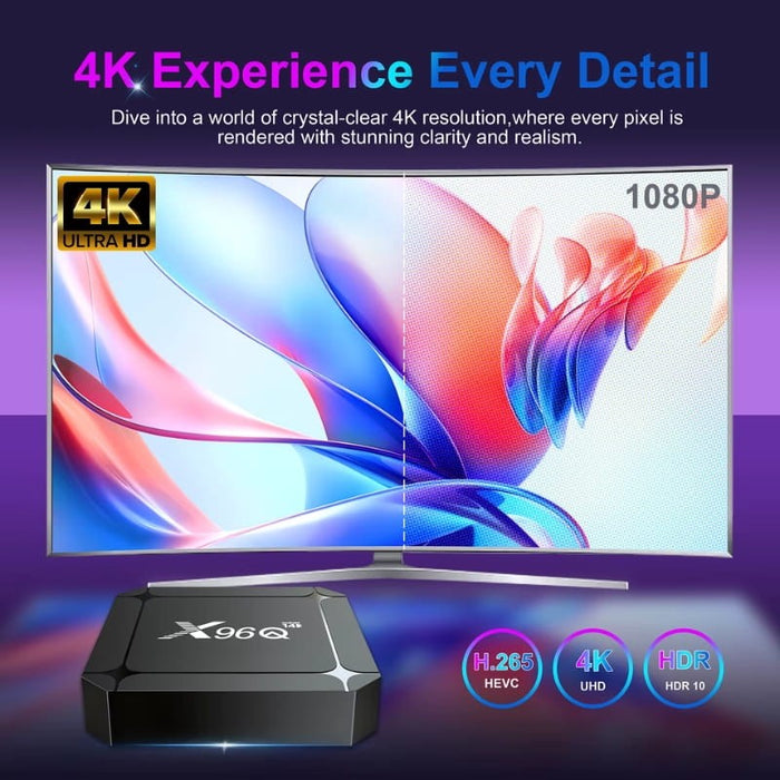 X96Q com o Android 14 nativo, o processador Rockchip RK3518 quad-core Cortex-A53 e WiFi 6 Dual Band se combinam para transformar qualquer TV num centro multimédia 4K.