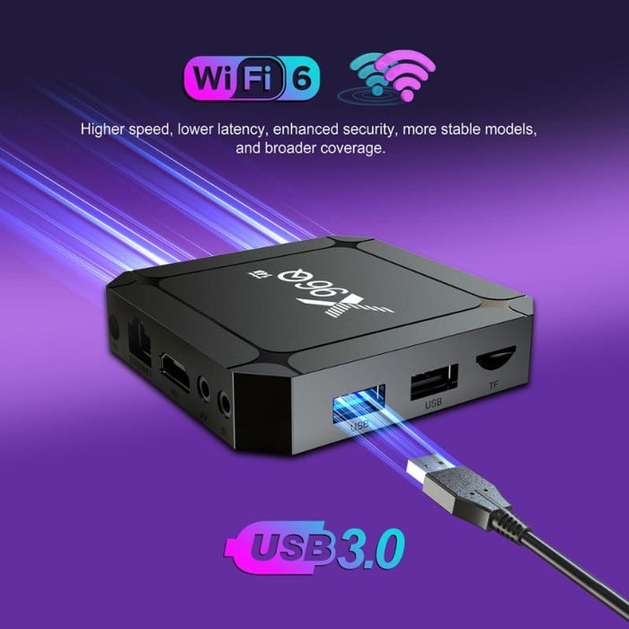 X96Q com o Android 14 nativo, o processador Rockchip RK3518 quad-core Cortex-A53 e WiFi 6 Dual Band se combinam para transformar qualquer TV num centro multimédia 4K.