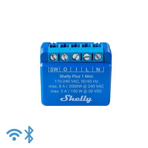 O Shelly Plus 1 Mini é um interrutor inteligente de formato pequeno com um contacto seco que permite o controlo remoto de aparelhos elétricos, através de um telemóvel, tablet, PC ou sistema de domótica.