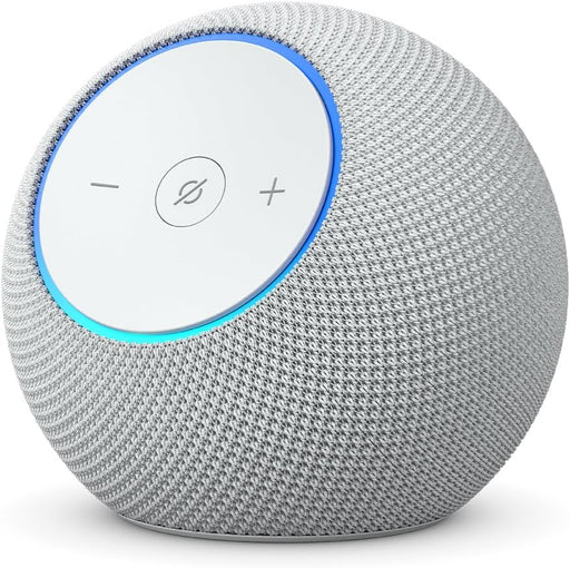 O Echo Dot Max é um altifalante inteligente projetado para oferecer áudio poderoso e envolvente, adaptando-se automaticamente ao ambiente para uma experiência sonora otimizada.