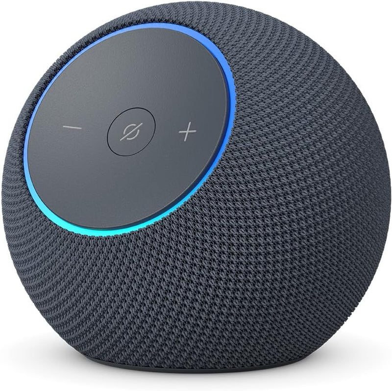 O Echo Dot Max é um altifalante inteligente projetado para oferecer áudio poderoso e envolvente, adaptando-se automaticamente ao ambiente para uma experiência sonora otimizada.