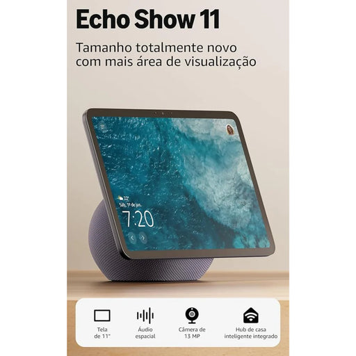 O Amazon Echo Show 11 combina desempenho avançado, design refinado, inteligência ambiental num ecrã Full HD de 11" e audio espacial com vozes mais nítidas.