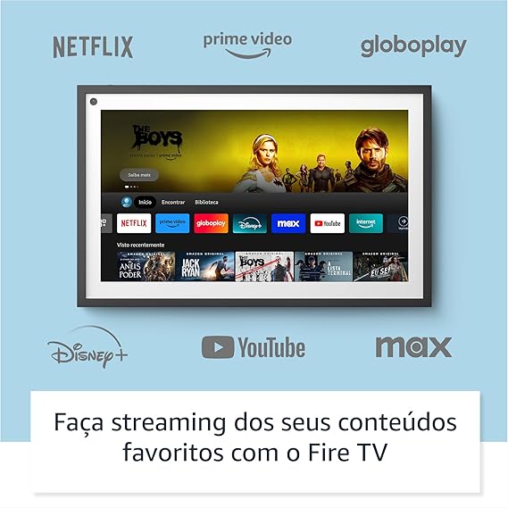 A Amazon Alexa Echo Show 15 + Comando Fire TV é uma assistente virtual Alexa com ecrã de 15.6", que através de comandos de voz permite controlar lâmpadas, fechaduras, sensores e tomadas inteligentes.