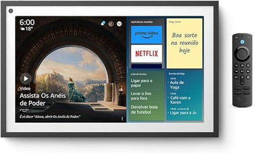 Controla lâmpadas, interruptores, tomadas, entre outros com a Echo Show 15, ecrã de 15,6". Faz videochamadas e vê conteúdos multimédia, como filmes e séries.