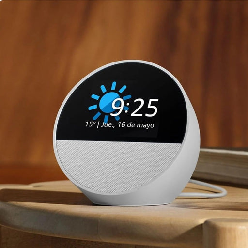 O Echo Spot é um elegante relógio inteligente com alarme, controlado por voz através da Alexa. Controla outros dispositivos. Ecrã tátil de 2,83''. WiFi Dual Band.