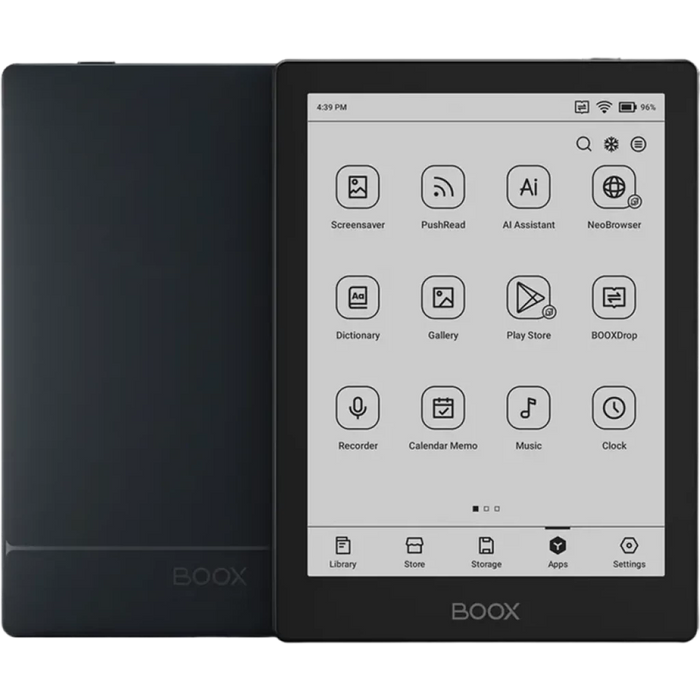 O Boox Go 6 combina o sistema Android 11 aberto com um ecrã E Ink Carta 1300 de 6 polegadas e uma densidade de 300 ppi, o que se traduz num texto nítido comparável ao papel impresso.
