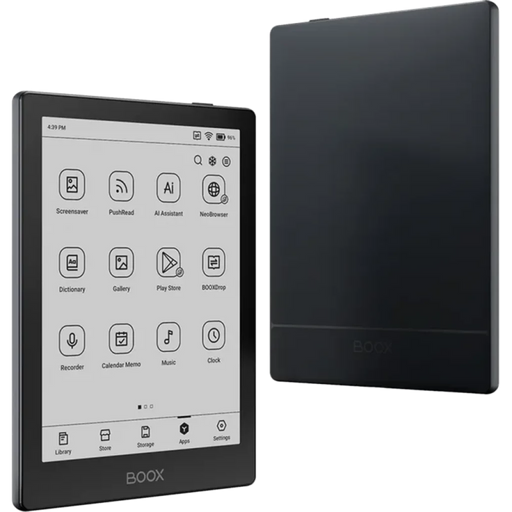 O Boox Go 6 combina o sistema Android 11 aberto com um ecrã E Ink Carta 1300 de 6 polegadas e uma densidade de 300 ppi, o que se traduz num texto nítido comparável ao papel impresso.