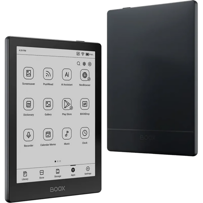 O Boox Go 6 combina o sistema Android 11 aberto com um ecrã E Ink Carta 1300 de 6 polegadas e uma densidade de 300 ppi, o que se traduz num texto nítido comparável ao papel impresso.
