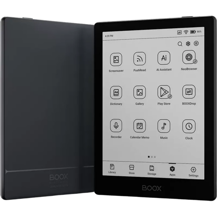 O Boox Go 6 combina o sistema Android 11 aberto com um ecrã E Ink Carta 1300 de 6 polegadas e uma densidade de 300 ppi, o que se traduz num texto nítido comparável ao papel impresso.