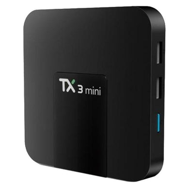 Box Android Tanix TX3 Mini-A com Android 10 e Wi-Fi Duplo. Processador Amlogic S905W e Bluetooth. 2 GB de RAM e 16 GB de capacidade.
