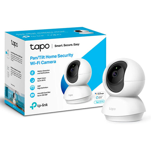 Câmara de vigilância TP-Link Tapo C210 WiFi com visão noturna, 3MP, detecção de movimento, envio de notificações e controlo por voz Google e Alexa.