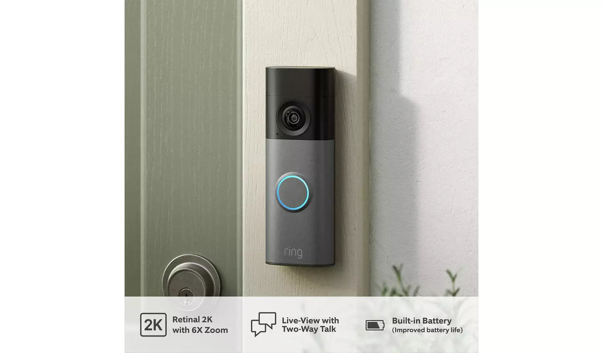 A campainha inteligente Ring Battery Video Doorbell 2026 2K vem com visão noturna mais nítida e funcionalidades que te permitem ver, ouvir e falar com quem está a porta da tua casa a partir do teu Smartphone ou Tablet.