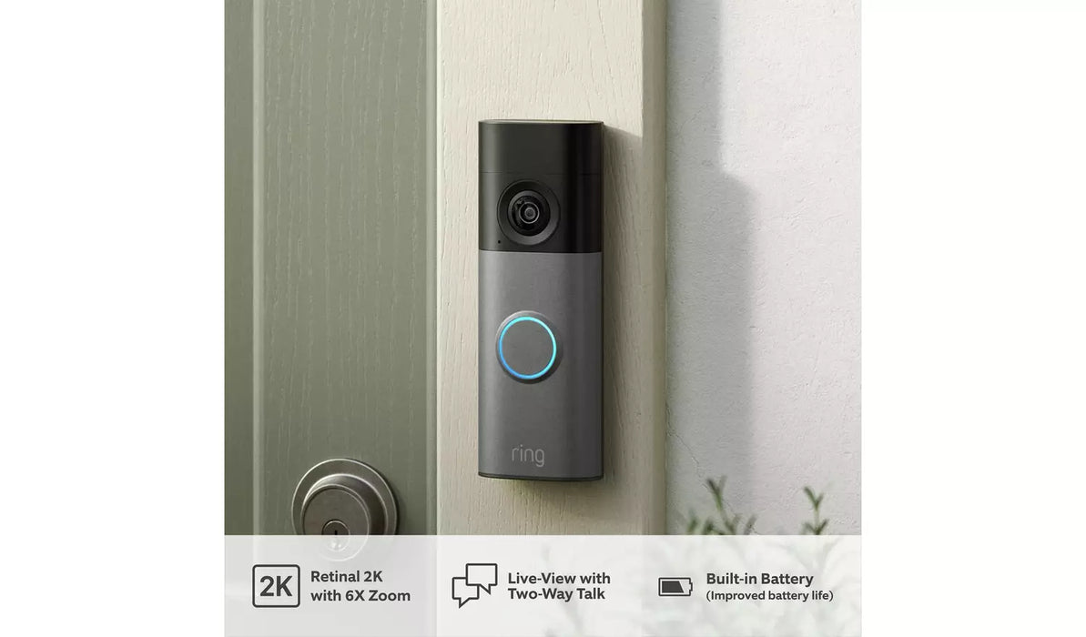 A campainha inteligente Ring Battery Video Doorbell 2026 2K vem com visão noturna mais nítida e funcionalidades que te permitem ver, ouvir e falar com quem está a porta da tua casa a partir do teu Smartphone ou Tablet.