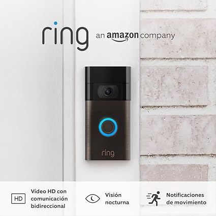 A campainha inteligente com vídeo e bateria Ring Video Doorbell (2ª geração) tem WiFi, vídeo HD 1080p, uma visão noturna mais nítida e diferentes funcionalidades que te permitem ver, ouvir e falar com quem está a porta da tua casa a partir do teu Smartphone ou Tablet.