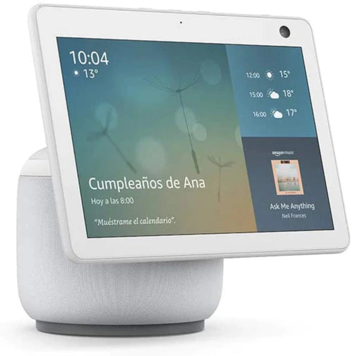 A Echo Show 10 é uma assistente virtual (Alexa) com ecrã de 10.1", que através de comandos de voz permite controlar lâmpadas, fechaduras, sensores e tomadas inteligentes.