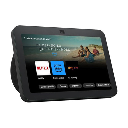 A Echo Show 8 (3ª Geração) tem um ecrã tátil HD de 8 polegadas e um sistema de áudio espacial. Câmera de 13 MP com tampa integrada. Wi-Fi Dual Band. Zigbee e Matter.