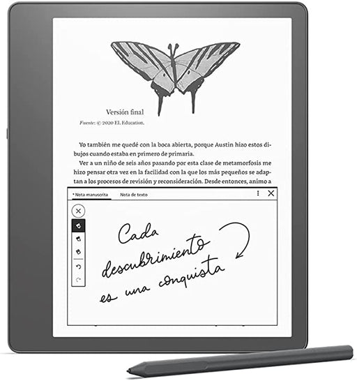 O primeiro Kindle (Scribe) para leitura e escrita, com um ecrã Paperwhite de 10,2 polegadas e uma resolução de 300 ppi. Leia e escreva confortavelmente com o lápis básico.