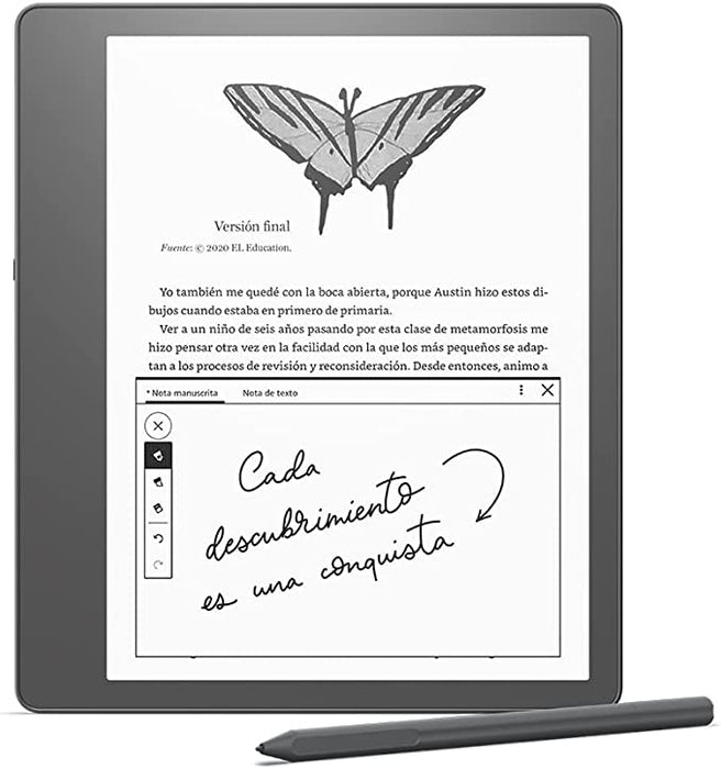 O primeiro Kindle (Scribe) para leitura e escrita, com um ecrã Paperwhite de 10,2 polegadas e uma resolução de 300 ppi. Leia e escreva confortavelmente com o lápis básico.