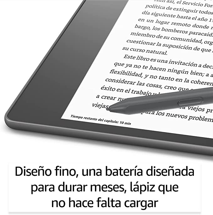 O primeiro Kindle (Scribe) para leitura e escrita, com um ecrã Paperwhite de 10,2 polegadas e com uma resolução de 300 ppi, inclui lápis básico. Leia e escreva confortavelmente, de dia ou de noite.