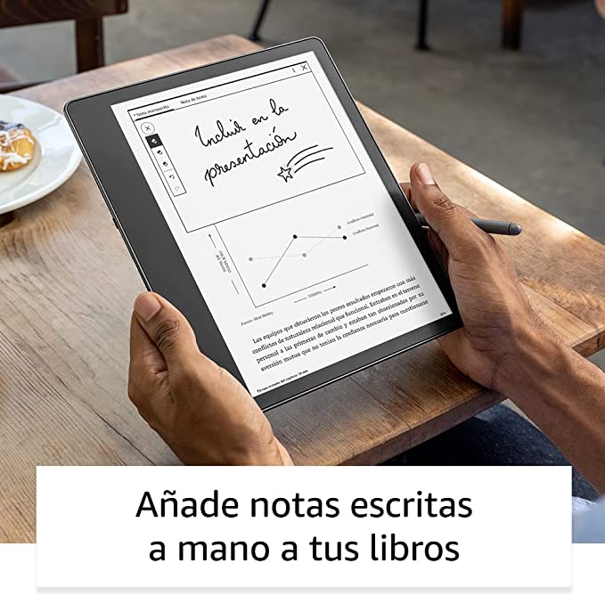 O primeiro Kindle (Scribe) para leitura e escrita, com um ecrã Paperwhite de 10,2 polegadas e com uma resolução de 300 ppi, inclui lápis básico. Leia e escreva confortavelmente, de dia ou de noite.