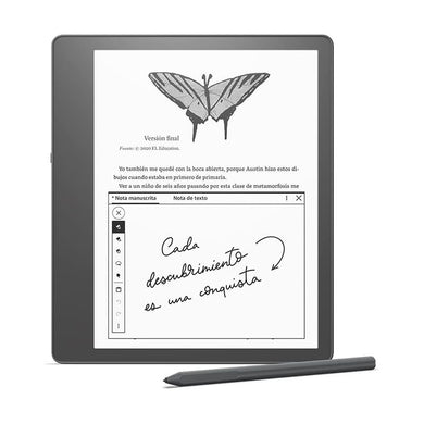 O primeiro Kindle (Scribe) para leitura e escrita, com um ecrã Paperwhite de 10,2 polegadas e com uma resolução de 300 ppi, inclui lápis premium. Leia e escreva confortavelmente, de dia ou de noite.