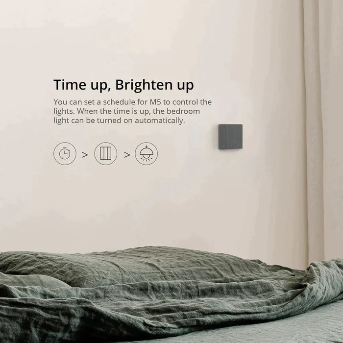 O SONOFF M5 é um interruptor inteligente, com botões físicos, com conectividade Wi-Fi. Poderá facilmente controlar as luzes a partir de qualquer lugar (desde que tenha ligação à Internet) e até poderá definir temporizadores para as ligar/desligar automaticamente.