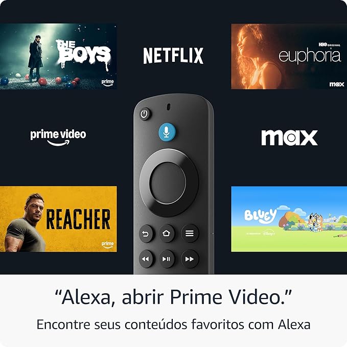 Amazon Fire TV Stick Full HD 2024 WiFi tem 1GB RAM, 8GB ROM, HDR10+, Wi-Fi 5, Bluetooth 5.2. Melhora a experiência de streaming com a resolução Full HD e processador Quadcore de 1,7 GHz.