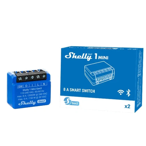 O Shelly 1 Mini Gen3 é o interruptor de relé mais pequeno do mundo, para controlar as suas luzes, porta de garagem, sistema de irrigação ou outros pequenos aparelhos elétricos, em menos de 10 minutos e controle-os a partir de qualquer lugar.