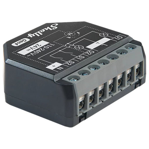 Módulo Shelly 2PM Gen4 para controlo de dois aparelhos elétricos ou um motor de estores/persianas/cortinas, com medição precisa da potência e energia consumida.