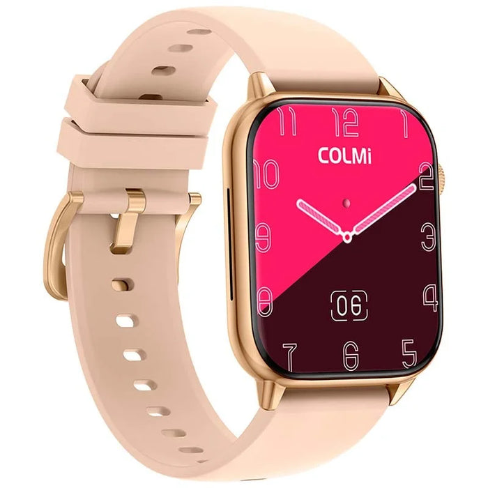 Smartwatch Colmi C60 Dourado com Pulseira de Silicone Creme. Ecrã de 1,9". Monitor de frequência cardíaca. Monitor SpO2. Registo de sono. Chamadas Bluetooth. Resistência à água e à prova de poeira IP67.