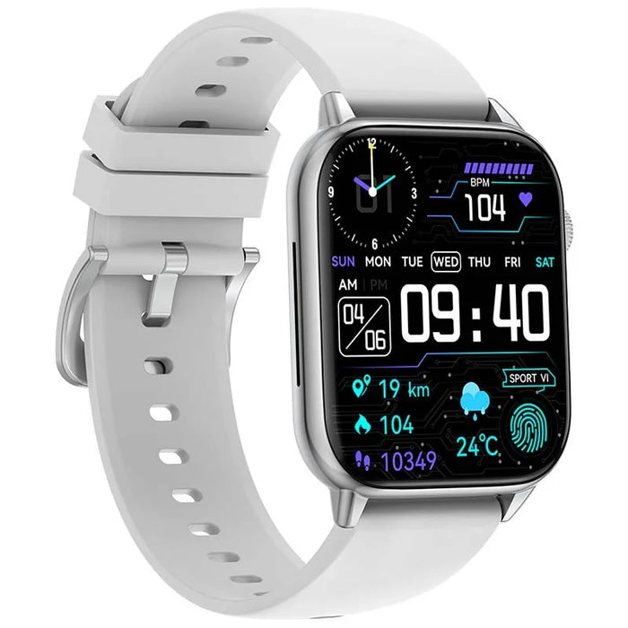 Smartwatch Colmi C60 Prateado com Pulseira de Silicone Cinzenta. Ecrã de 1,9". Monitor de frequência cardíaca. Monitor SpO2. Registo de sono. Chamadas Bluetooth. Resistência à água e à prova de poeira IP67.