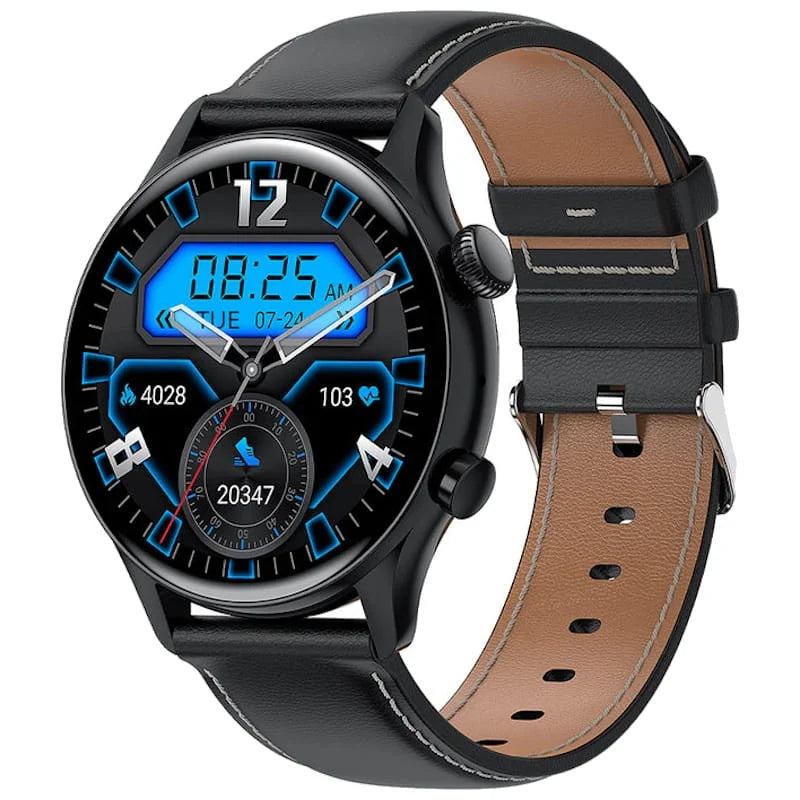 Smartwatch Colmi i30 Preto com Pulseira de Couro Preta. Ecrã de 1,36