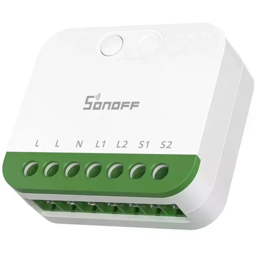 Sonoff MINI-2GS é um módulo inteligente de dois canais, que transforma interruptores convencionais em dispositivos inteligentes, compatível com Apple Home, Google Home, Amazon Alexa e outras que suportem Matter.