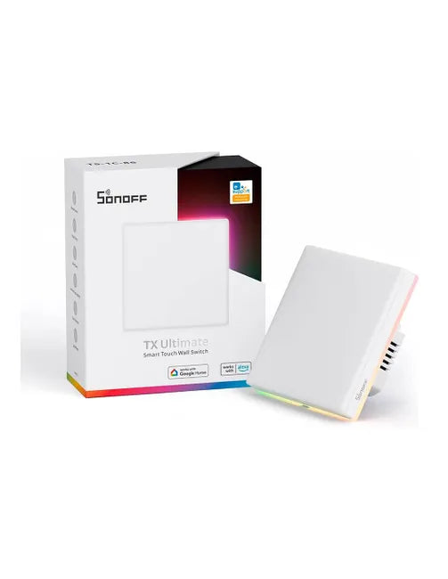 O SONOFF TX T5-1C-86 é um interruptor individual de parede sensível ao toque. Com recursos como luzes LED ambientais, integração de luz, som e vibração, além da capacidade de ser usado como gateway eWeLink-Remote.