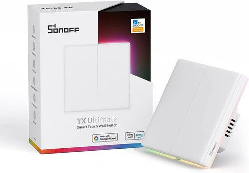 O SONOFF TX T5 é um interruptor duplo de parede sensível ao toque. Com recursos como luzes LED ambientais, integração de luz, som e vibração, além da capacidade de ser usado como gateway eWeLink-Remote, o T5 oferece um controle inteligente e personalizado.