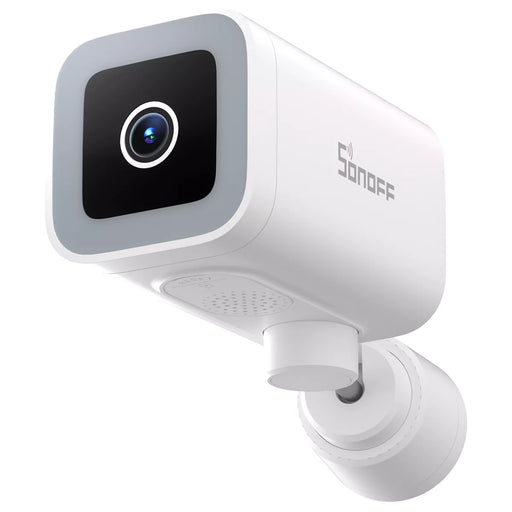 A Sonoff CAM-B1P é uma câmara de vigilância WiFi para exterior com resolução 2K, visão noturna a cores, rotação horizontal motorizada de 180°, áudio bidirecional e certificação IP65.
