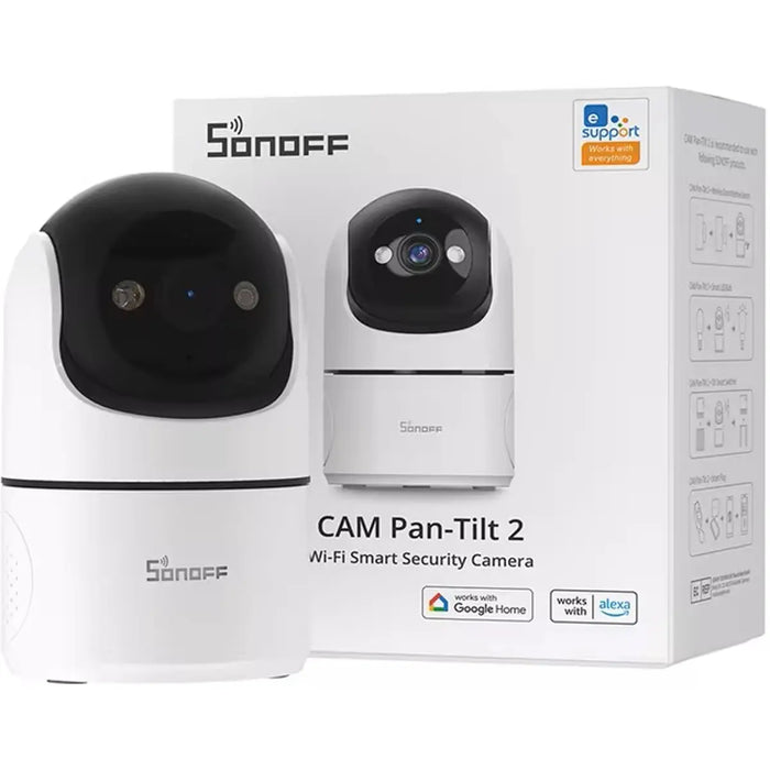 A Sonoff CAM Pan-Tilt 2 é uma câmara de segurança inteligente, com WiFi, para interior, que combina resolução Full HD 1080P, visão panorâmica de 360° e deteção avançada de movimento com IA.