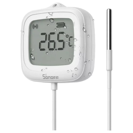 Sensor inteligente de temperatura Zigbee com sonda externa e visor LCD de 2,2″, projetado para medir com precisão a temperatura de líquidos ou espaços fechados e exibir diretamente no ecrã.