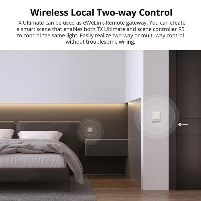 O Sonoff TX Ultimate (T5) WiFi é um interruptor de parede sensível ao toque com uma ampla área de toque e um design elegante, compatível com Amazon Alexa e Google Assistant.