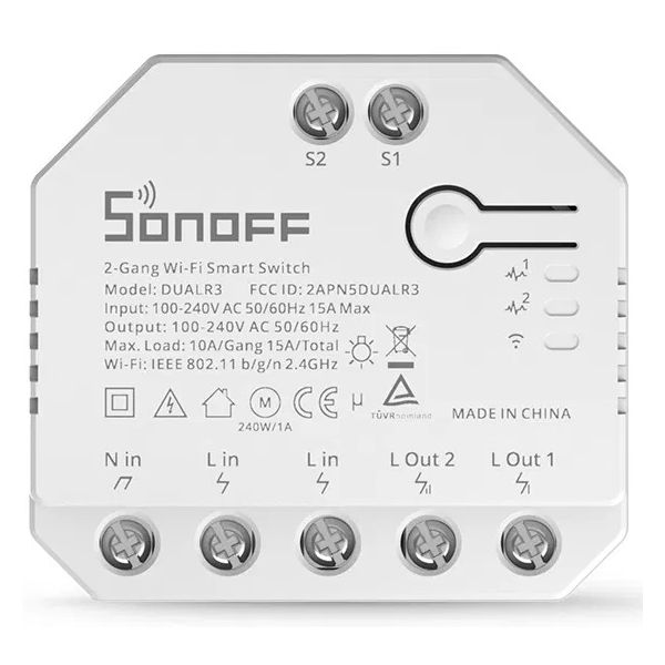 Sonoff Dual R3 - Interruptor Inteligente Duplo Wi-Fi c/ Controlo de Estores Eléctricos e Medição de Energia  Casa Inteligente