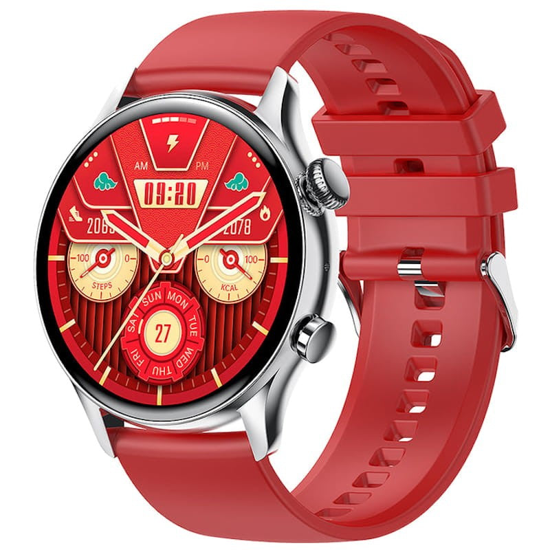 Smartwatch Colmi i30 Prateado com Pulseira de Silicone Vermelho - Relógio inteligente