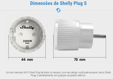 Load image into Gallery viewer, O Shelly Plug S é uma tomada inteligente controlada por Wi-Fi e que permite controlar a iluminação, o aquecimento ou qualquer outro aparelho elétrico conectado. Com medidor de  consumo.

