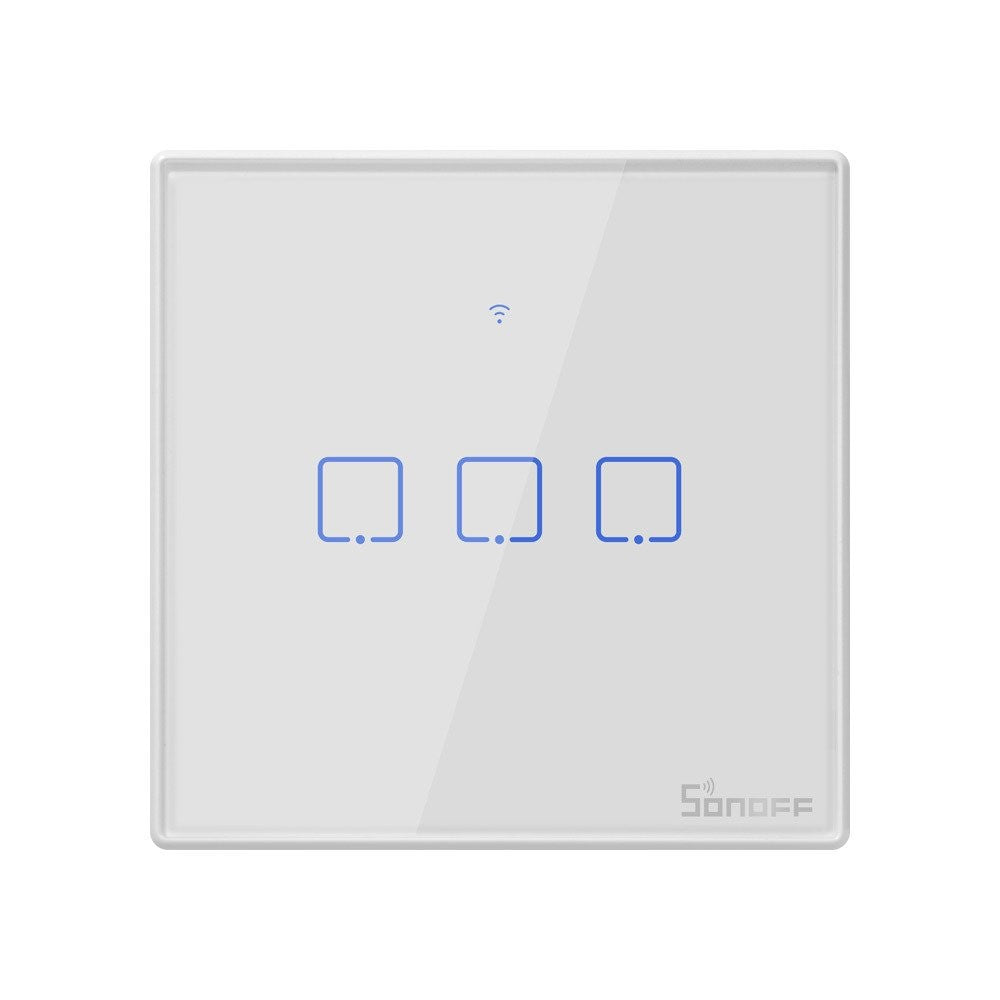Interruptor de Parede Táctil Triplo Wi-Fi+RF Branco - Sonoff T2EU3C-TX