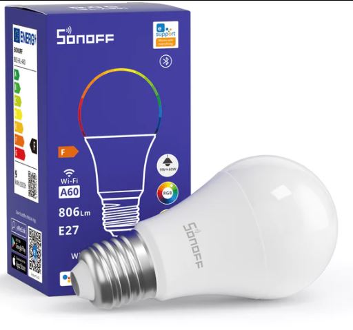 Com a Lâmpada LED inteligente Sonoff B05-BL-A60 controle a cor, intensidade e temperatura da cor do branco (de 2700K a 6500K), utilize comandos de voz para a controlar (com a Alexa ou o Google Assistant) e define temporizadores para ligar/desligar automaticamente às horas que quiser.